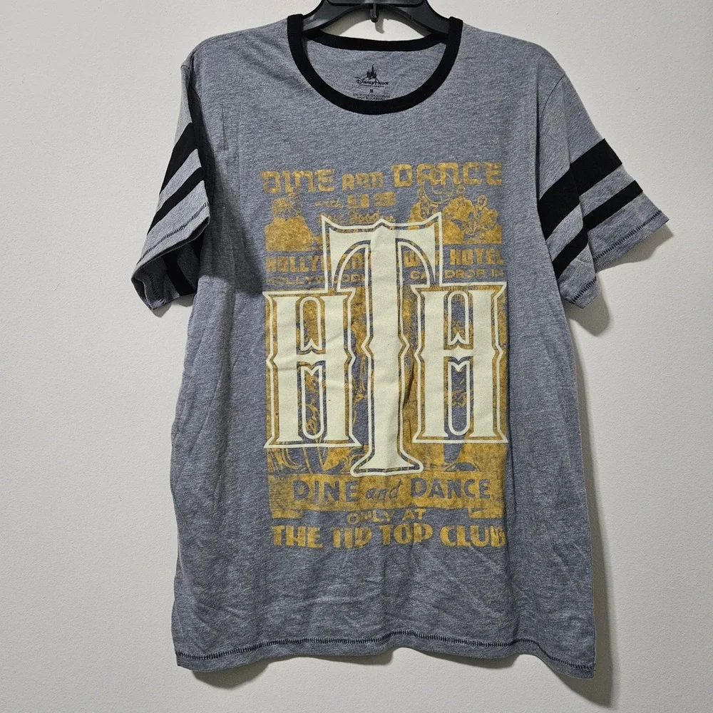 Disney Parks Tower of Terror Dine and Dance Tip Top Club Ringer Tee Gray Black M